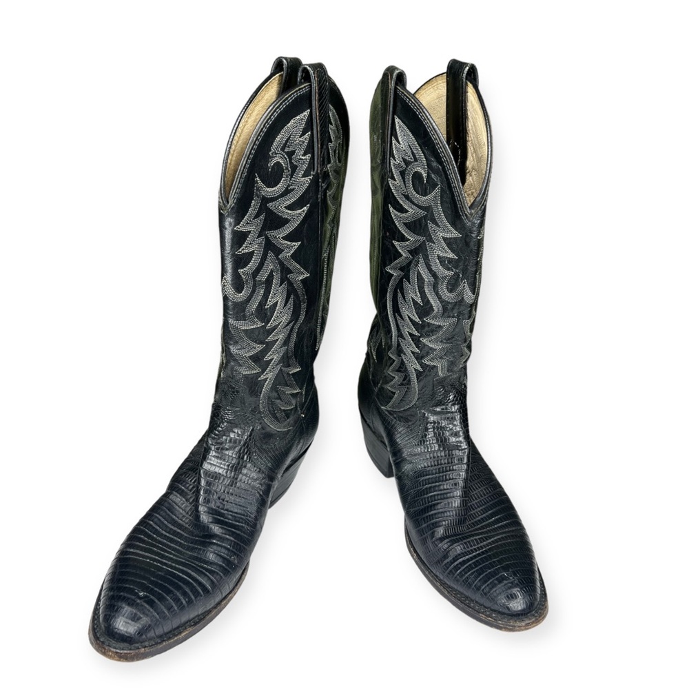 Dan Post Men’s Black Leather Cowboy Boots Size 8 D Great Condition!! Rockabilly - Picture 3 of 9